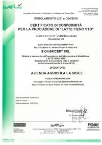certificato latte fieno